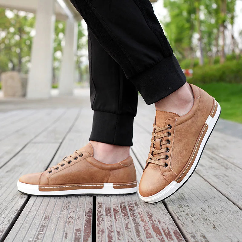 Men's Casual Leather Shoes for Men Fashion Four Seasons Breathable Lace-up Athletic Shoes Shallow Skate Shoes Large Sizes 38-48