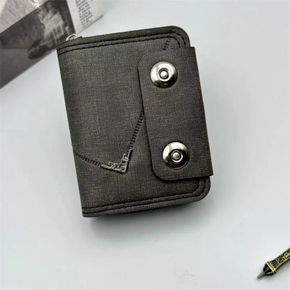 Card Holder Leather Wallet Gift Travel Business Casual Men's Double Buckle Zipper Short Coin Purse Multi-function Money Bags