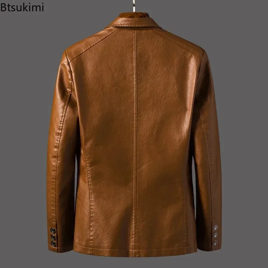 2026 Men's Leather Jackets Lapel Business Leather Jackets Men Pu Blazers Korean Style Slim Fashion Leather Coat Plus Size M-6XL