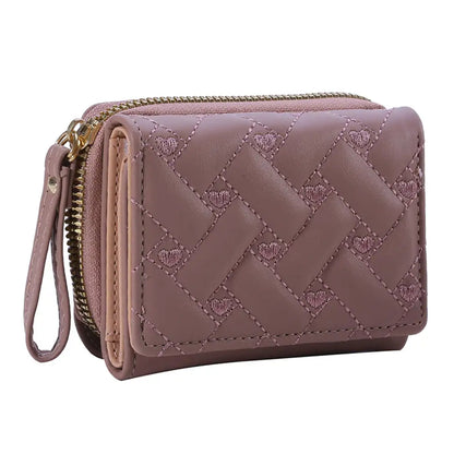PU Leather Tri-Fold Wallet for Women Embroidery Multiple Card Slots Purse with Coin Pocket Minimalist Cash Card Holder