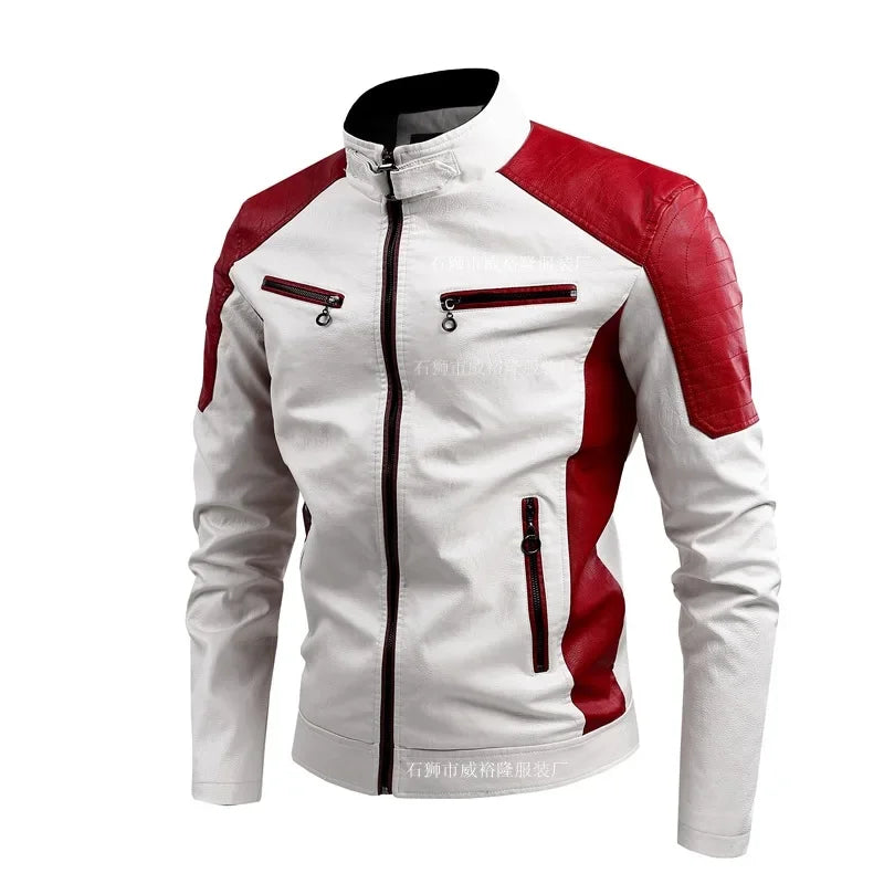 Men Slim Stand Collar Moto Leather Jackets Fit PU Leather Coats High Quality Male Fashion  Autumn Casual Leather Jackets 5XL