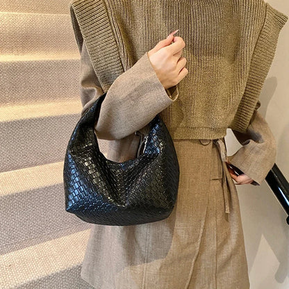 Women Classic Handbags for Women Fashion Woven Embossed Soft PU Leather Small Top Handle Shoulder Bag, Casual Daily Use Tote Bag