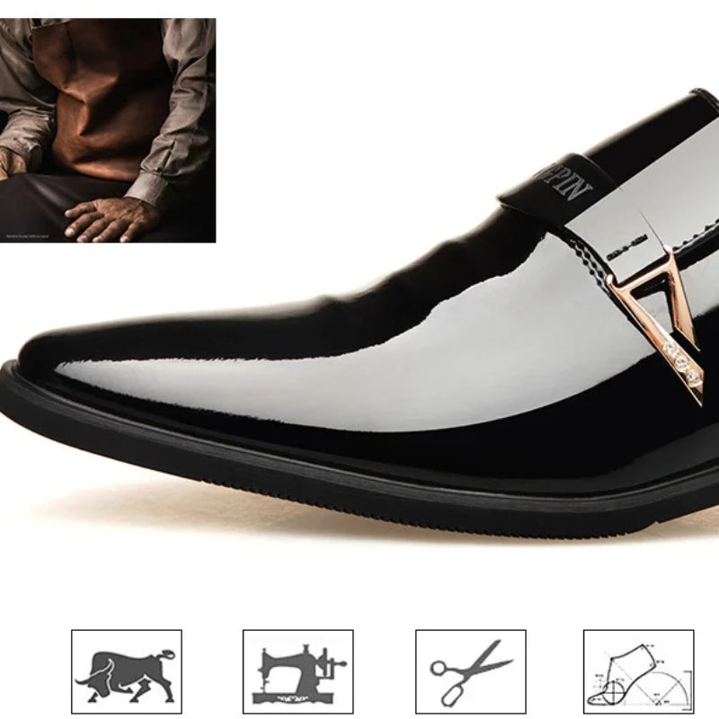 2025 Leather Shoes for Men Patent Leather Mens Casual Oxford Shoes Moccasin Glitter Male Footwear Designer Business Casual Shoes