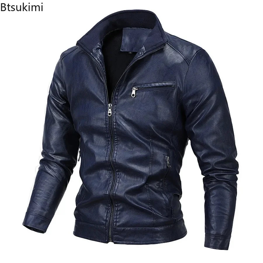 2026 New Men's Leather Jackes Fashion Windbreak Plus Fleece Motorcycle PU Leather Coats Man Casual Handsome Outwear Big Size 5XL