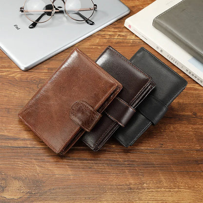 Genuine Leather Men Retro Wallet New Short Card Holders Top Layer Cowhide Men Purse Coin Pocket Leather Zipper Men Money Clips