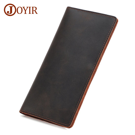 JOYIR Genuine Leather Wallet Men Leather Long Wallet Clutch Bag Vintage Male Purse for Checkbook Credit Cards Minimalist Purses