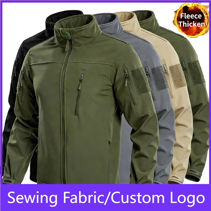 Men's Tactical Softshell Jacket European Size Windproof Waterproof Winter Hiking Ski Coat Fleece Lined Warm Jacket Men's Coat