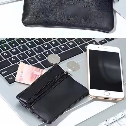 Black Leather Coins Purse Suitable For Men Women Mini Zipper Wallets Small Purses Casual Card Holder Key Holders