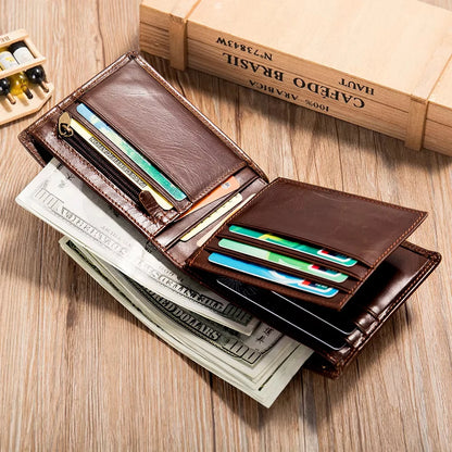 Genuine Leather RFID Wallet for Men with Coin Purse Cardholder Money Bags Genuine Leather Wallet