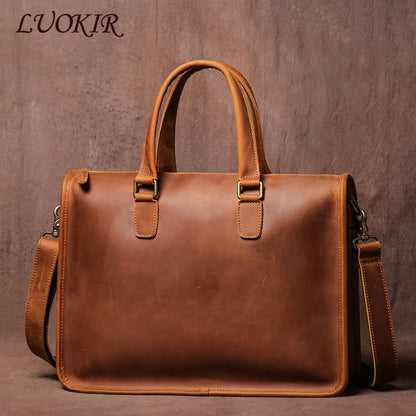 LUOKIR Real Leather Handbag Men Vintage Crazy Horse Cowhide Office Computer Bag Simplicity Business Briefcase For 14 Inch Laptop