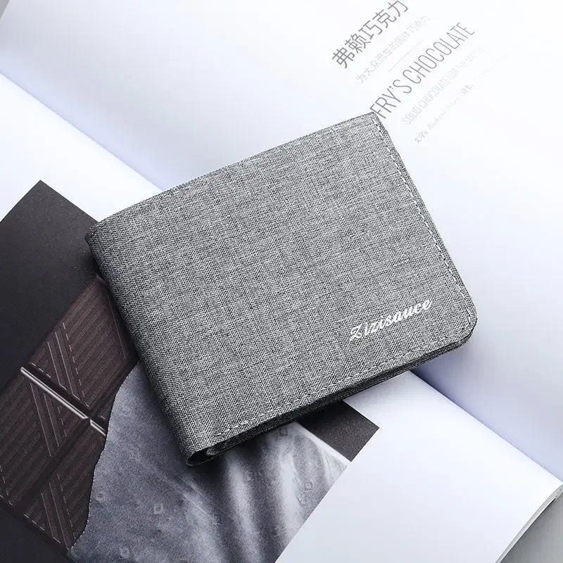 Canvas Men Wallet Black Money Bag Short Purse Gray Id/Photo/Bank Holder For Business Trips Everyday Use Organizing Essentials