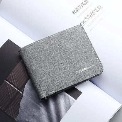 Canvas Men Wallet Black Money Bag Short Purse Gray Id/Photo/Bank Holder For Business Trips Everyday Use Organizing Essentials