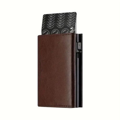 Men's Wallet with Zipper Coin Purse Automatic Pop-up Metal Credit Card Holder Minimalist RFID Blocking Business Card Wallet Idea