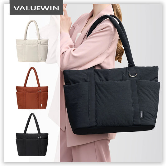 Ladies Large Capacity Shoulder Bag Laptop Case 15.6 16 inch Multi Pocket, Lightweight Travel Handbag Shockproof Laptop Tote Bag
