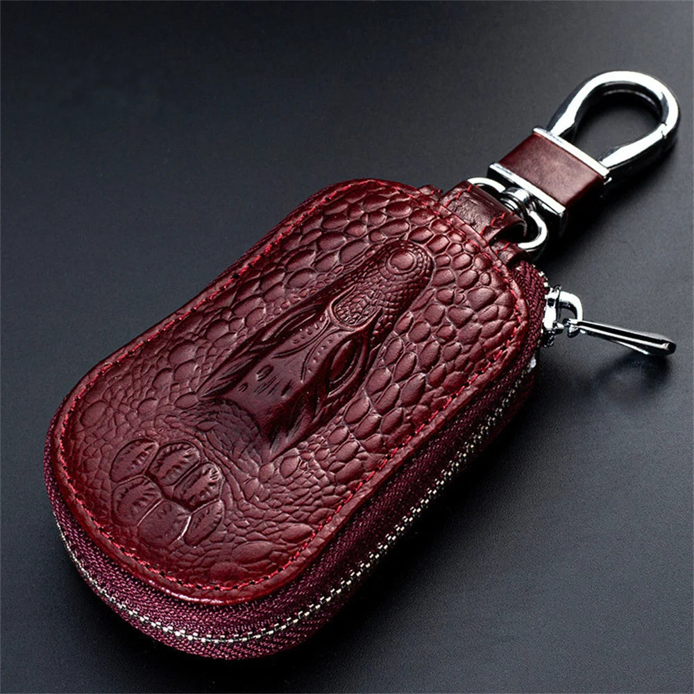 Leather Car Key Case Fashion Mini Men'S Key Wallet Pocket Key Holder Organizer Pouch Keys Organizer Large Capacity Zipper Bag