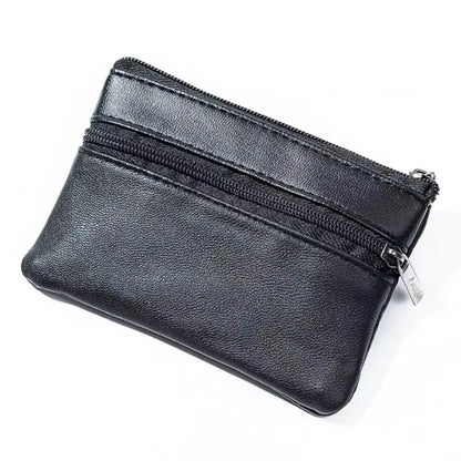 Black Leather Coins Purse Suitable For Men Women Mini Zipper Wallets Small Purses Casual Card Holder Key Holders