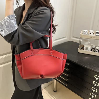 Minimalist Sleek Leather 2-in-1 Tote BagS Large Capacity Shoulder Bag with Top Handle Spacious Purse for Work Commute Occasions