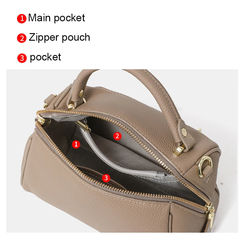 Leather leather handbag Boston simple shoulder cross-body  pillow women 2025 high-end sense large capacity removable  strap