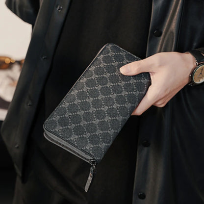 Fashion Men's High Quality Pu Leather  Long Wallet Mobile Phone Card Clip Coin Purse Pattern Plaid Wallet Large Capacity