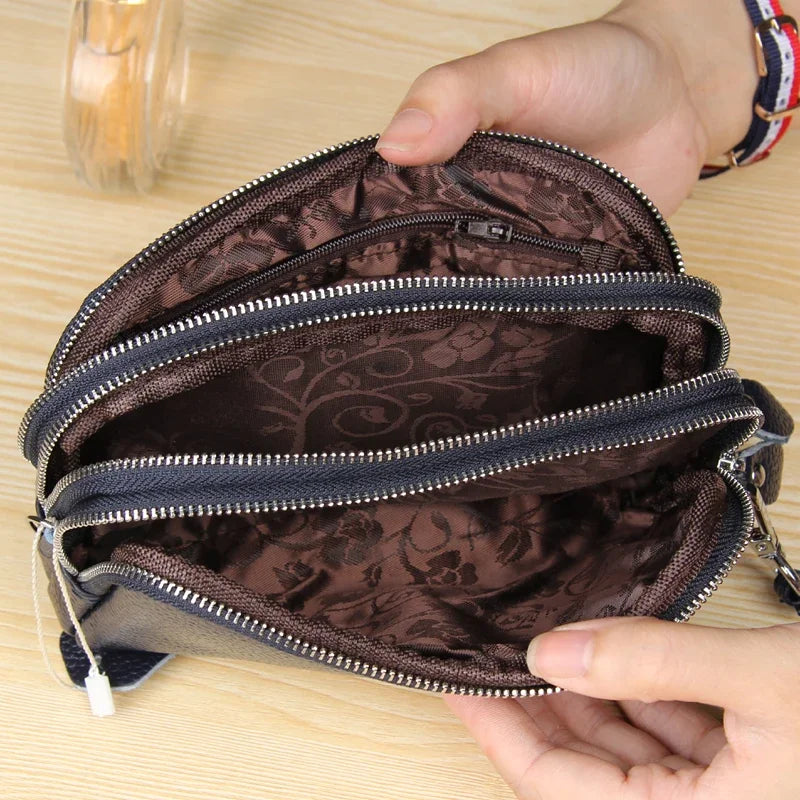 Women Long Wallet Genuine Leather 3-Layer Zipper Purse Bag Large Capacity Wristlet Clutch Wallets Phone Bag Money Purses