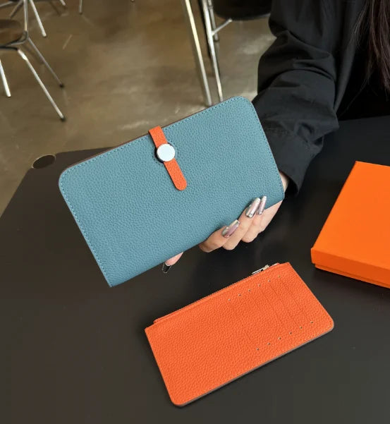 100% Real Leather Woman Long Wallet Luxury Brand Custom Name Cowhide Card Holder Fashion Lady Zip Coin Purse Slim Pouch Gift