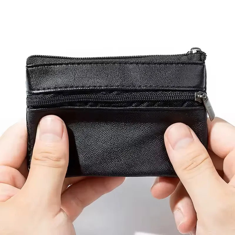 Black Leather Coins Purse Suitable For Men Women Mini Zipper Wallets Small Purses Casual Card Holder Key Holders