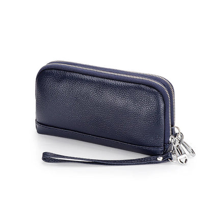Women Long Wallet Genuine Leather Wristlet Clutch Purse Bag 2-Layer Zipper Wallets Phone Bag Money Purses