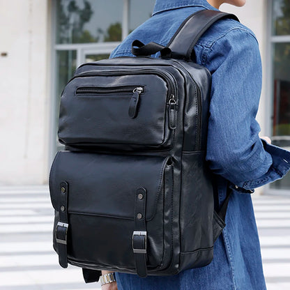 Fashion Men Backpack PU Leather Bagpack Laptop Backpacks Man'S Casual Back Bag Business Male Bag Leather Texture Travel Bags
