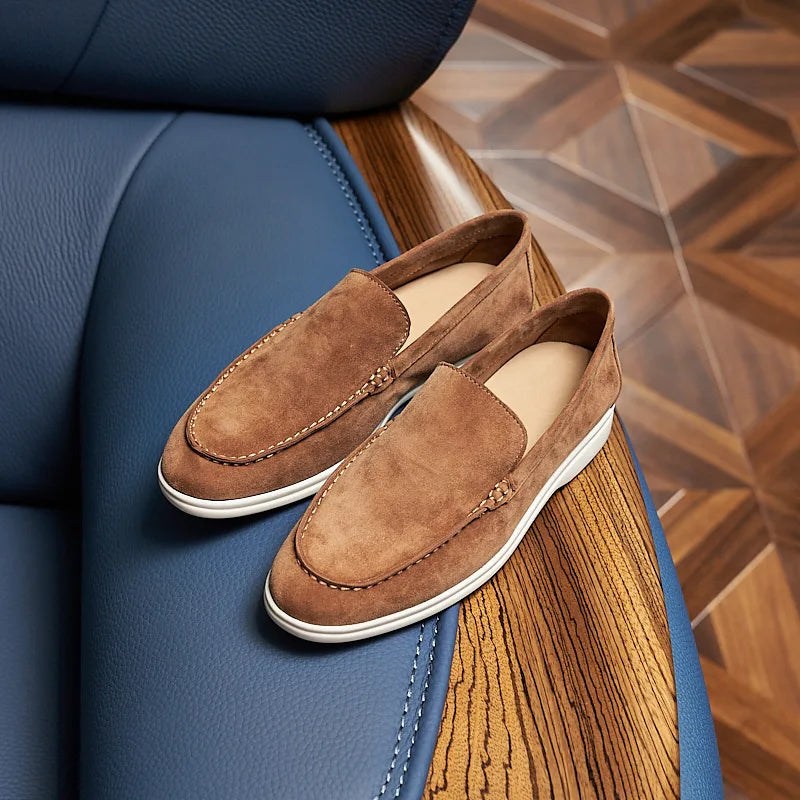 Genuine Leather Men's Slip-On Loafers Cow Suede Casual shoes Lightweight Daily Wear Outdoor Flat Shoes Comfortable Autumn