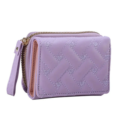 PU Leather Tri-Fold Wallet for Women Embroidery Multiple Card Slots Purse with Coin Pocket Minimalist Cash Card Holder