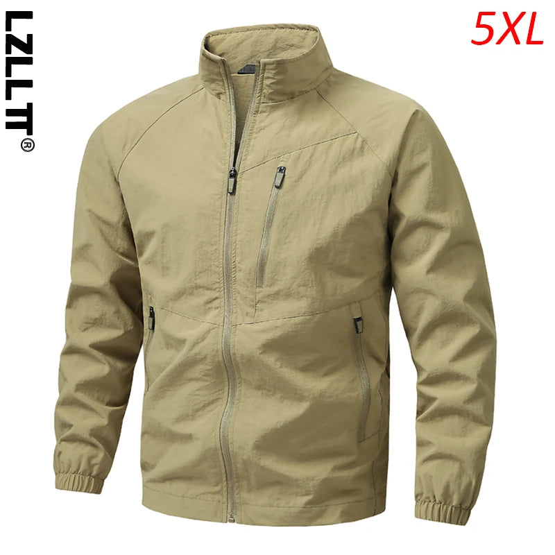 Spring Autumn Men Waterproof Cargo Multi Pocket Jacket Man Sports Outdoor Tactical Zip Coat Male Run Casual High Quality Jackets