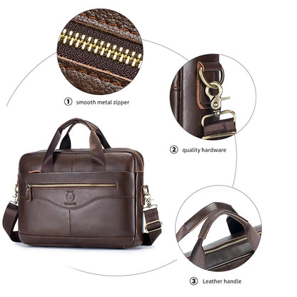 Men's Genuine Leather Luxury Briefcase 15.6 Inch Laptop Bag Business Office Handbag Computer Bag