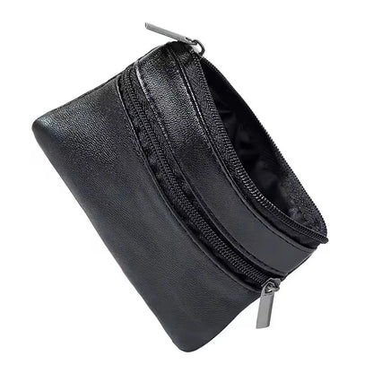 Black Leather Coins Purse Suitable For Men Women Mini Zipper Wallets Small Purses Casual Card Holder Key Holders