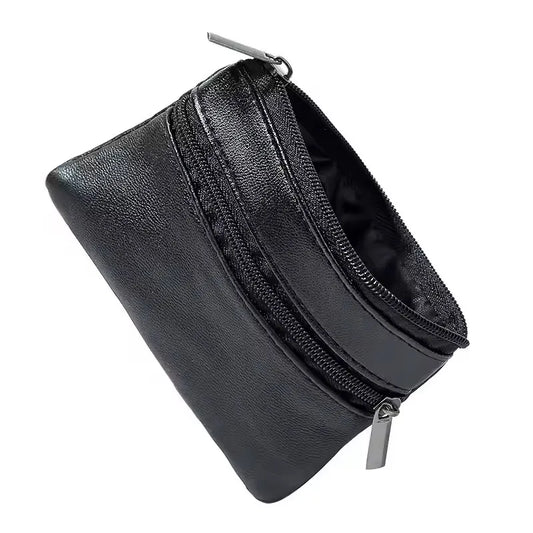 Black Leather Coins Purse Suitable For Men Women Mini Zipper Wallets Small Purses Casual Card Holder Key Holders