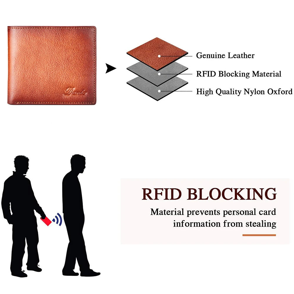 Dante 2023 Men's Leather Wallets RFID Anti-theft Brush Short Clips 100% Head Layer Cowhide Retro Casual Vertical Purse Money Bag