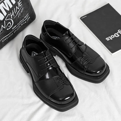 Male Leather Shoes Men 2023 New Chunky Platform Retro Work Shoes Spring Autumn Derby Shoes Highstreet Low Top Man Casual Flats