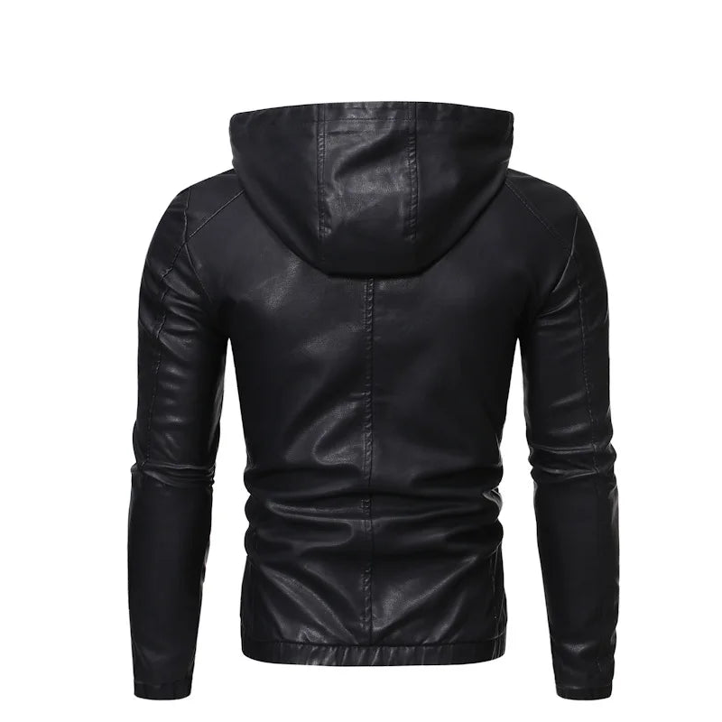 Leather men autumn new slim-fit Korean version handsome hooded motorcycle jacket men's coat tide
