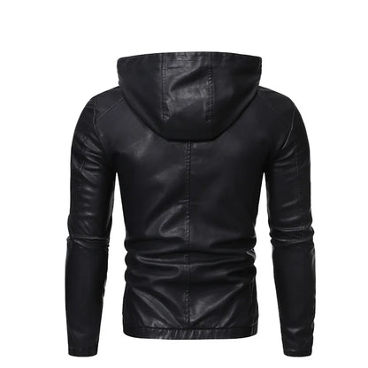 Leather men autumn new slim-fit Korean version handsome hooded motorcycle jacket men's coat tide