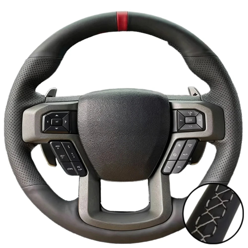 Hand Stitched Microfiber Leather King Ranch Lariat Platinum XL XLT 2015-2017 Volant Steering Wheel Cover For Ford F-150