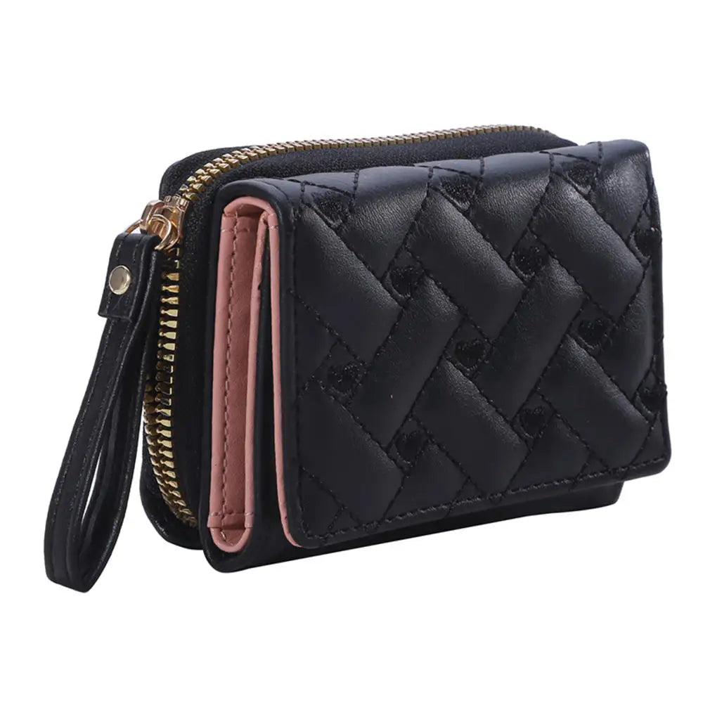 PU Leather Tri-Fold Wallet for Women Embroidery Multiple Card Slots Purse with Coin Pocket Minimalist Cash Card Holder