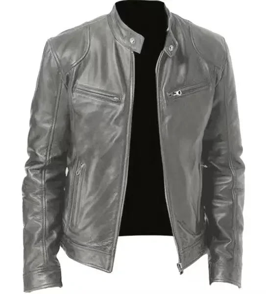 2026 Leather Motorcycle Jacket Men Stand Collar Casual Slim Short-Coat PU Jacket Autumn Winter Windproof Leather Coat Blazer Men