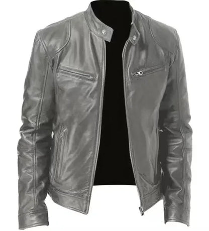 2026 Leather Motorcycle Jacket Men Stand Collar Casual Slim Short-Coat PU Jacket Autumn Winter Windproof Leather Coat Blazer Men