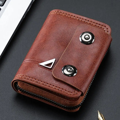 Card Holder Leather Wallet Gift Travel Business Casual Men's Double Buckle Zipper Short Coin Purse Multi-function Money Bags