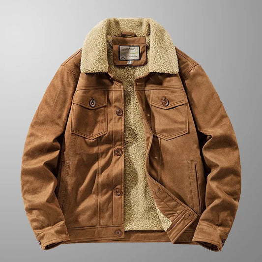 New Winter Men Fleece Warm Suede Leather Jackets Man Multi-pockets Casual Leather Coats Quality Male Fashion Down Jackets Size 4