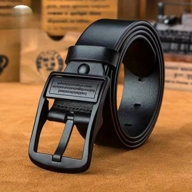 New Men's Leather Belt, Black Buckle, New Style, Fashionable, Trendy, Retro, Light Luxury, Casual, Versatile, Pin Buckle