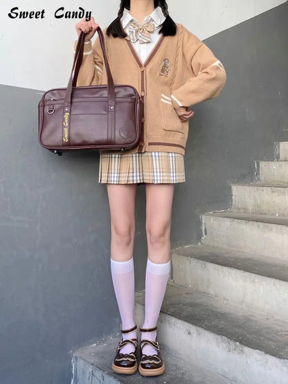 Briefcase High Students Bag Schoolbags Shoulder Bags 14-16 Inch Laptop Bag's Messenger Bags Office Handbag PU Leather Tote Bag