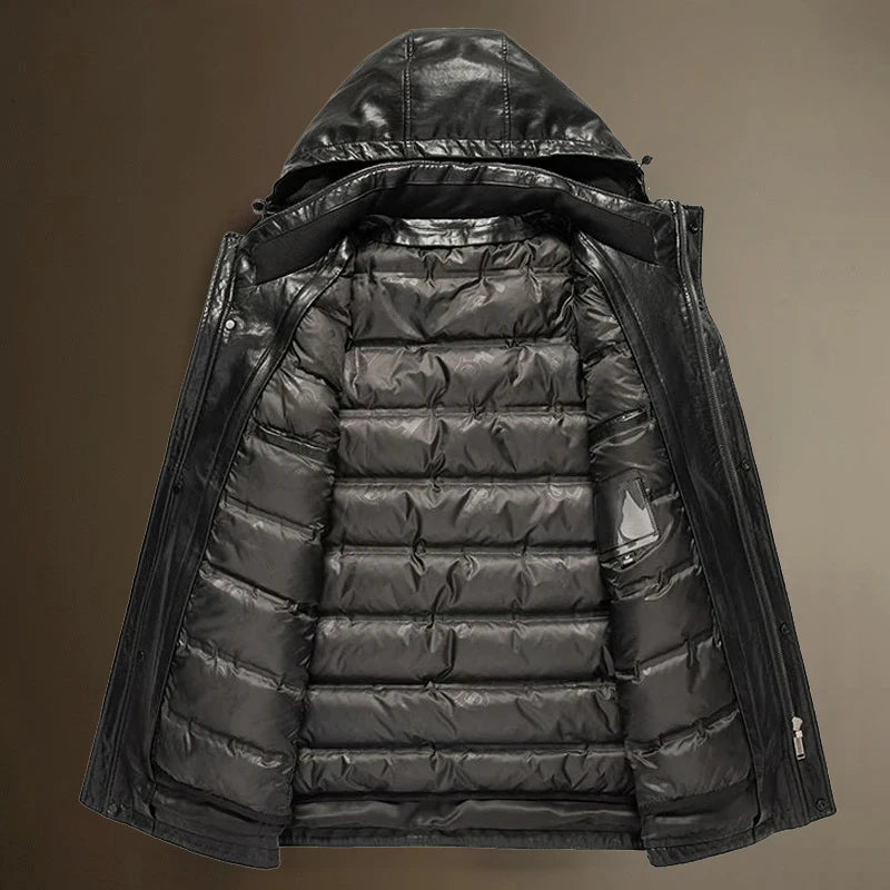 Men's Genuine Leather Jacket Hooded Down Jacket Coat Man Sheepskin Coat Windbreaker Male Winter Puffer Jacket Men Duck Down Coat