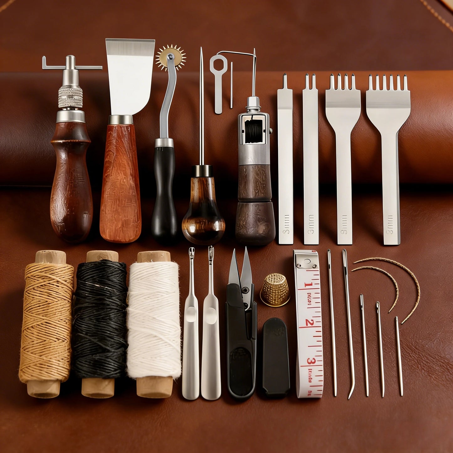 Professional Hand Sewing Leathercraft Tools Kit Saddle Groover Stitching Punch Carving Work Sets Tool For DIY Leather Accessory