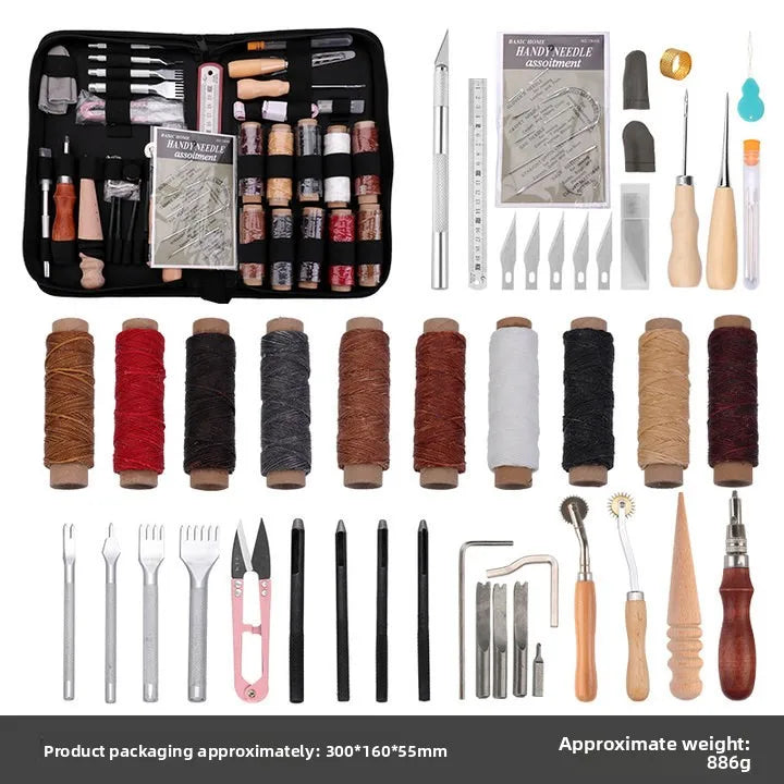Leather Working Tools Practical Leather Craft Kit with Waxed Thread Groover Awl Stitching Punch Hole for Beginner or Adults Gift