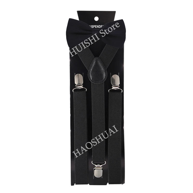 Suspenders Man Bowtie Solid Color Elastic PU Leather Suspenders For Man Belt Adjustable Straps For Wedding Bow Tie Accessories